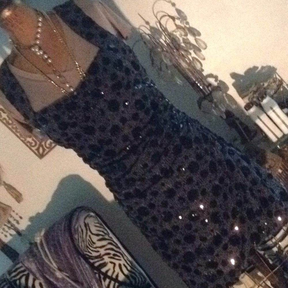 Embroidered sequined dots mini dress